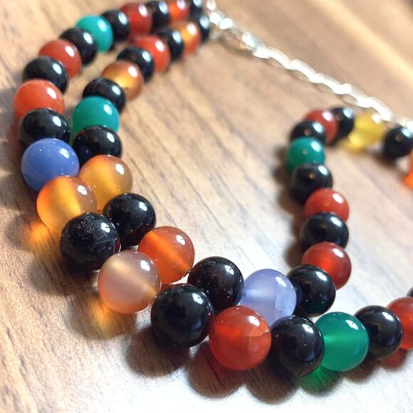 Signed DTR Jay King Sterling Silver Colorful Gemstone Chalcedony Beaded Necklace - Picture 15 of 16